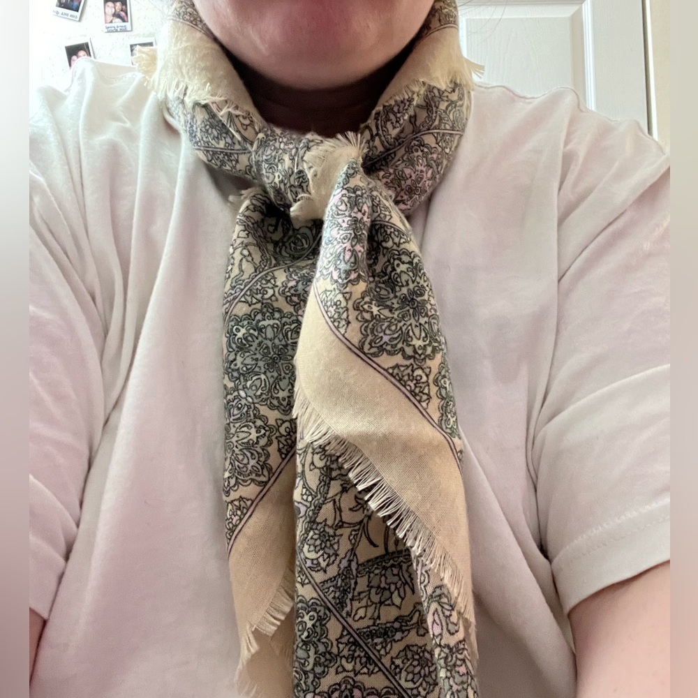 Elegant Beige and Black Floral Scarf - Women’s Lightweight Wrap